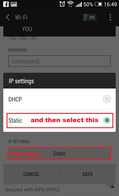 thay đổi từ DHCP sang Static.